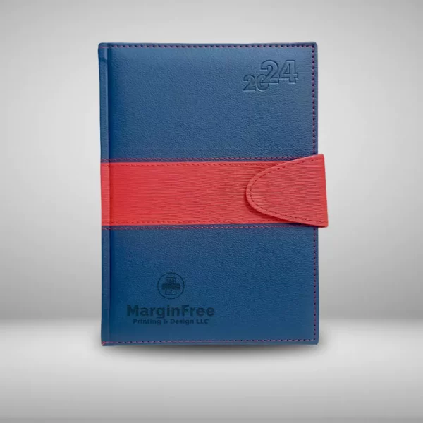 B5 Diary Cream Daily PU Red Strip On Blue With Edge Stitching & Magnetic Flap