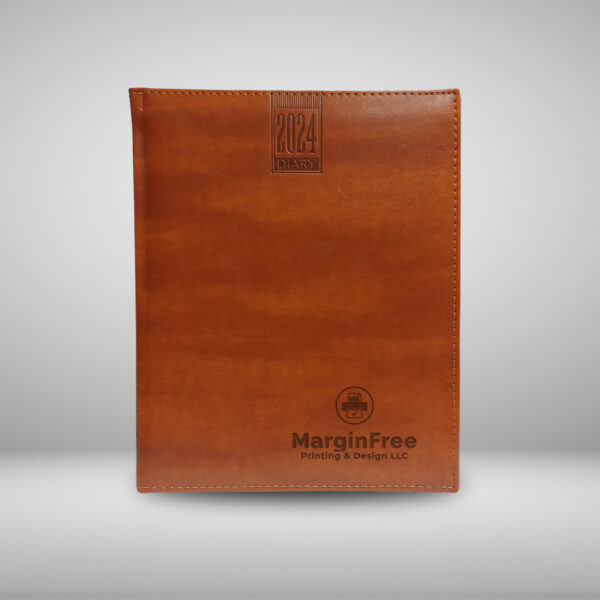 Executive Diary Weekly Cream PU Brown Leather Finish with Edge Stitching